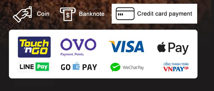 Support Credit/Debit Card: VISA Master Card/AMEX E-wallet: Aipay / Monyx / Apple pay / Google Pay / Samsung Pay.