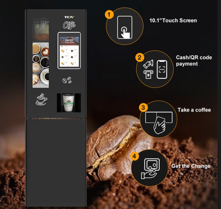 Smart interactive payment process and multiple payment options on the TCN-NCF-4N-V10.1 coffee vending machine touch screen