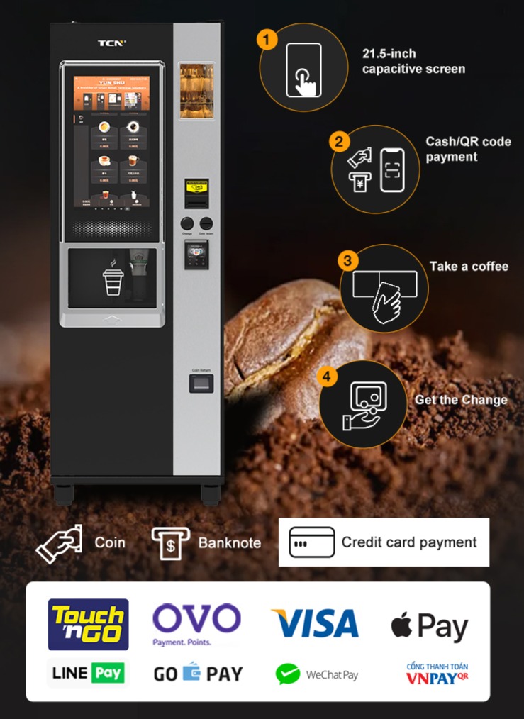  TCN-NCF-7N-V22 Coffee vending machine with swiss ditting , cofee beans ground more even and extracting improved