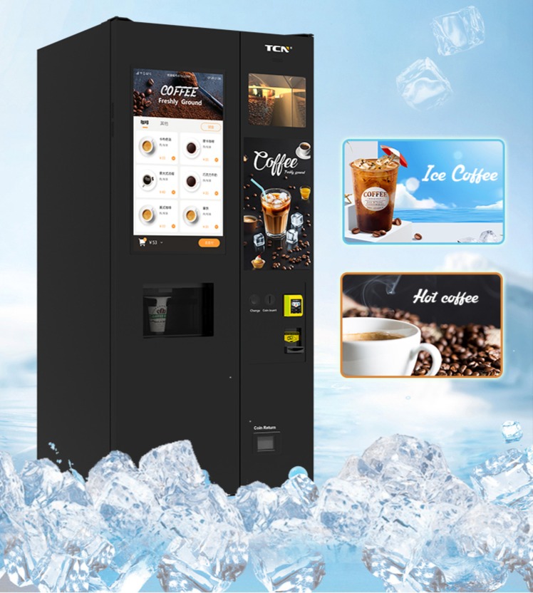 Cold and hot coffee capability with built-in ice making module in TCN-NCF-8N-V22 beverage machine