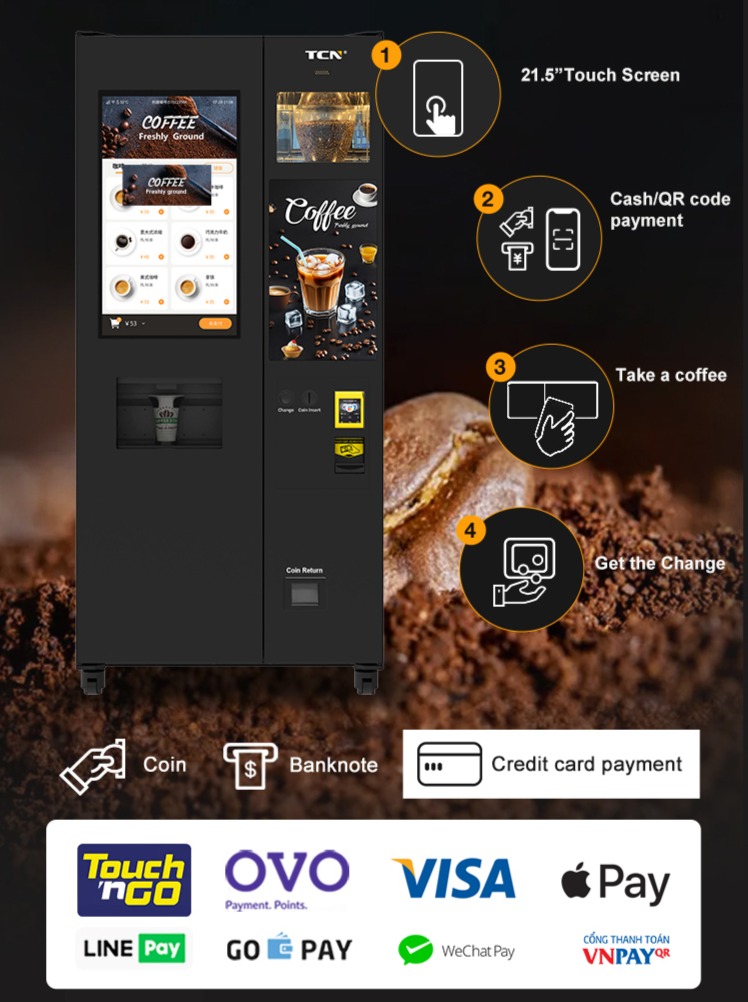 TCN SaaS cloud management platform for remote monitoring and sales data of NCF-8N coffee vending machines,More convenient ways to pay