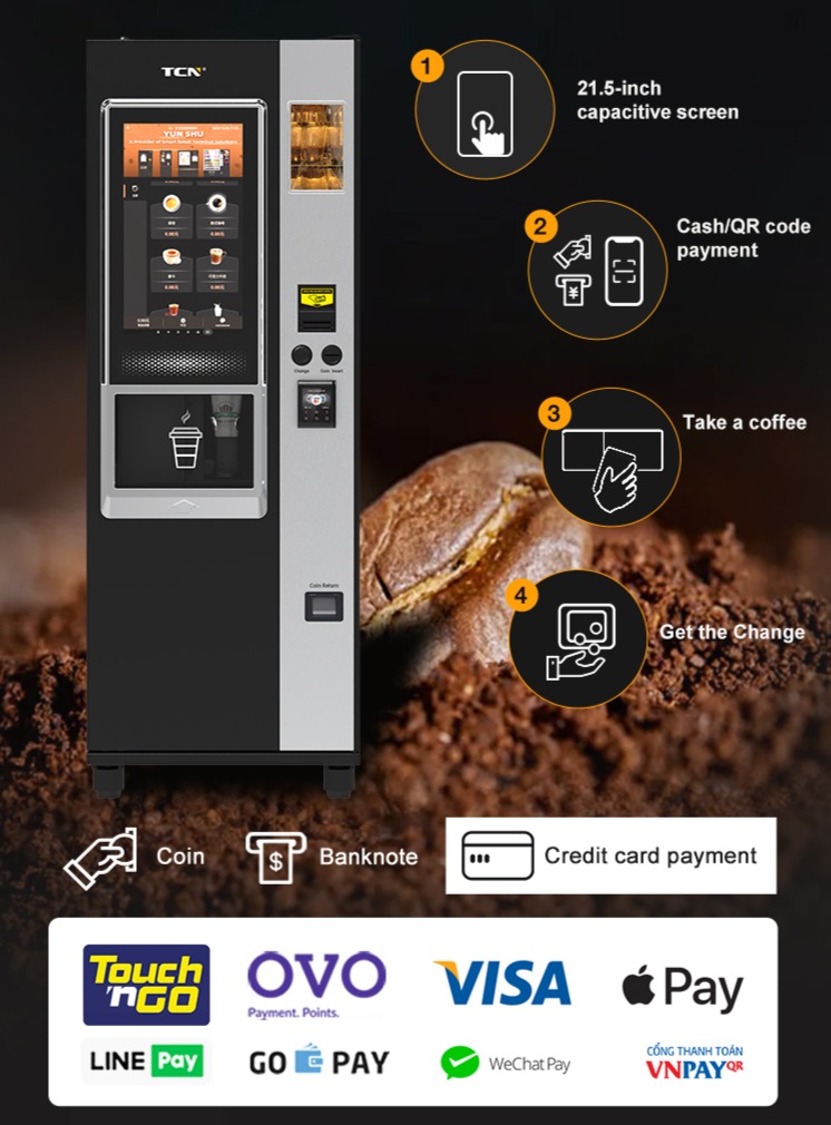  TCN-NCF-7N-V22 Coffee vending machine with swiss ditting , cofee beans ground more even and extracting improved