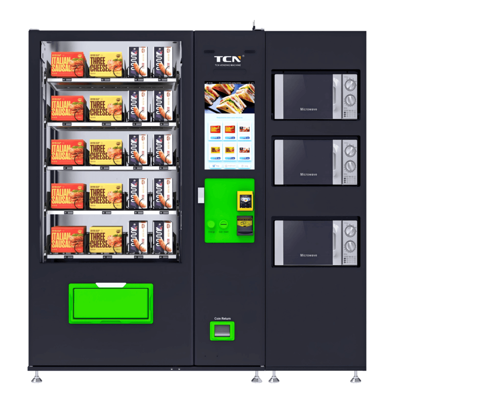 Large capacity vending machine with microwave
