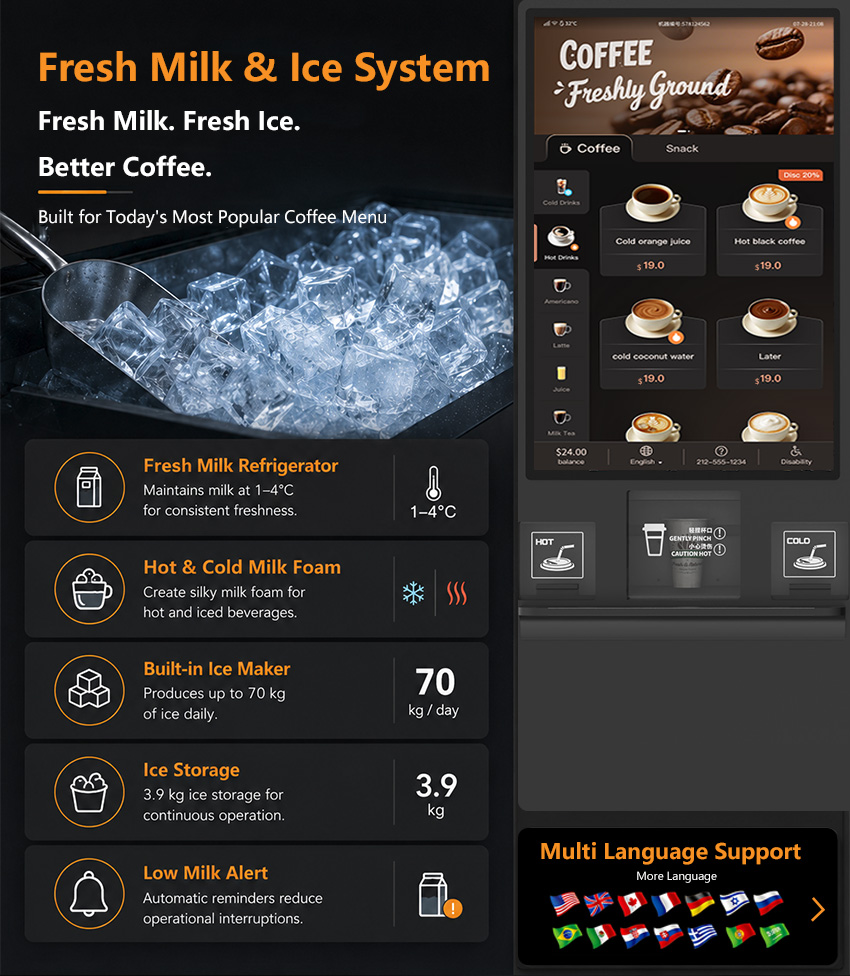  TCN-NCF-7N-V22 Coffee vending machine with swiss ditting , cofee beans ground more even and extracting improved