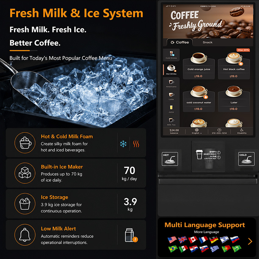  TCN-NCF-7N-V22 Coffee vending machine with swiss ditting , cofee beans ground more even and extracting improved