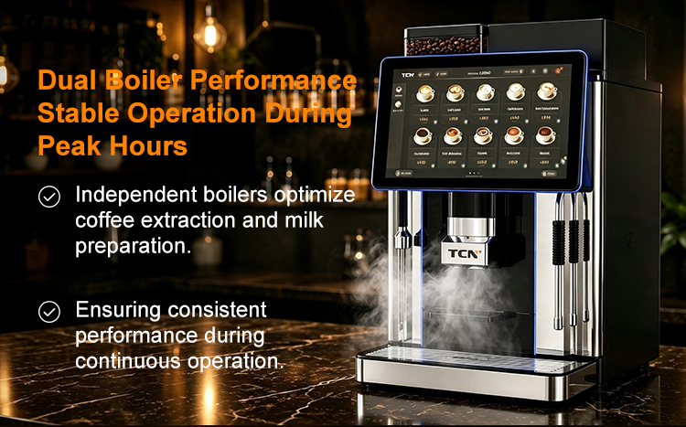 This coffee vending machine features a transparent coffee bean hopper with a 1.5 kg capacity, complete with a secure lid to prevent spillage during operation