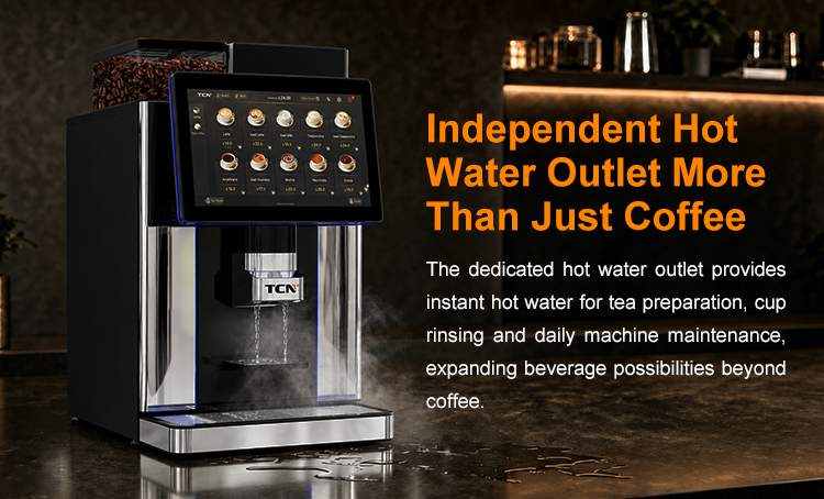 This coffee vending machine features a transparent coffee bean hopper with a 1.5 kg capacity, complete with a secure lid to prevent spillage during operation