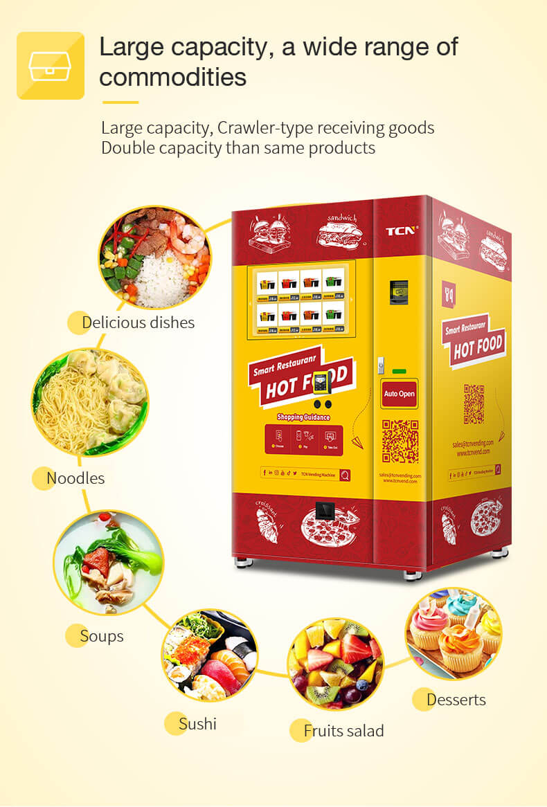 Large capacity,a wide range of commodities such Sushi Fruits Salad, Noodle 