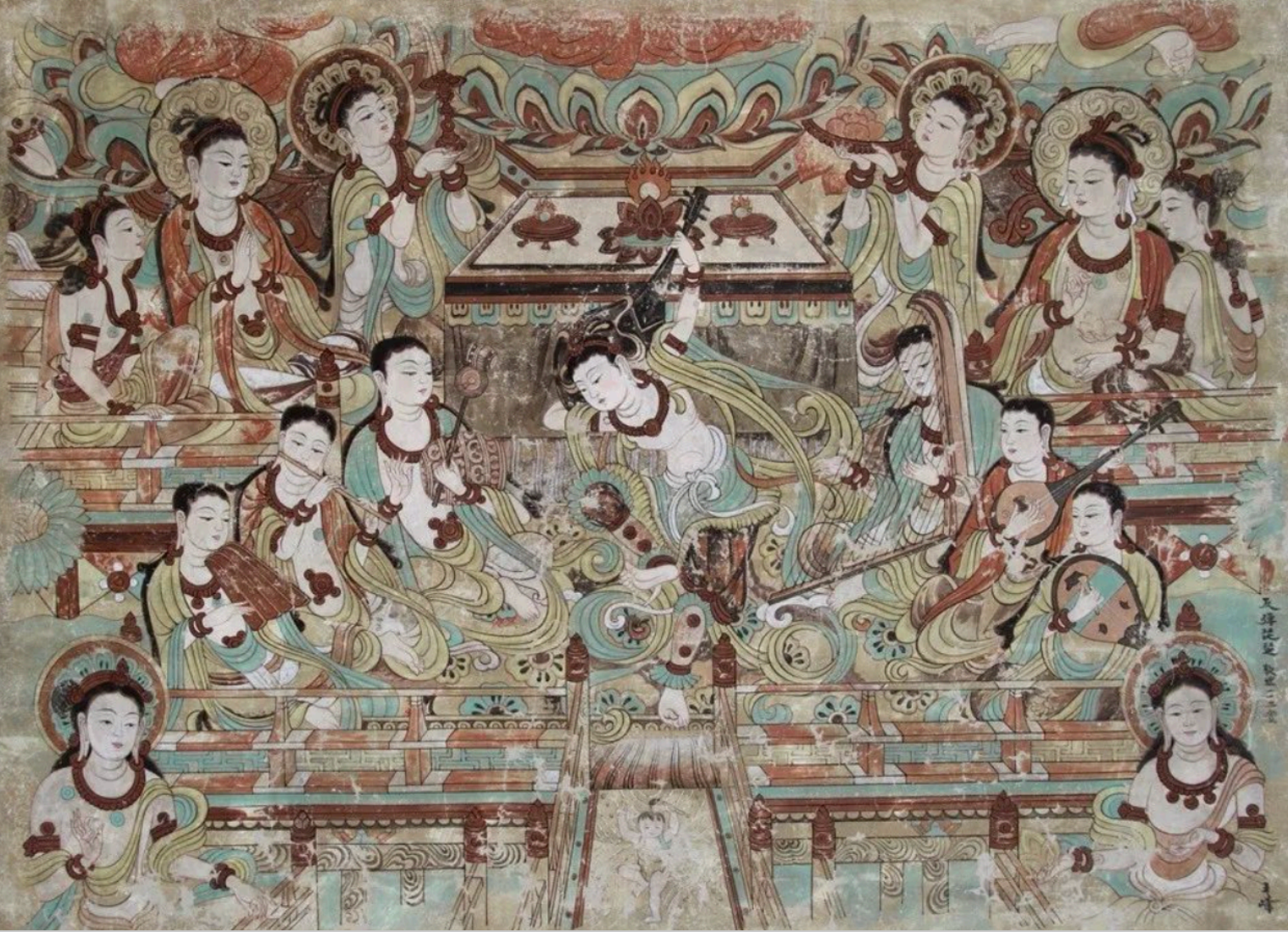 飞天-112窟反弹琵琶中唐-莫高窟112窟反弹琵琶-中唐2